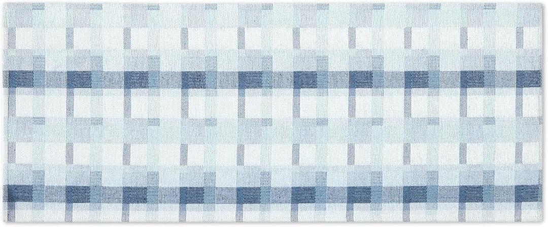 Martha Stewart Stella Owen Plaid Slip-Resistant Kitchen Mat Runner, Blue/White, 20"x50" (1'8" x 4'2" (Rectangular))