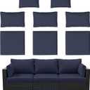 8p Outdoor Cushion Slipcovers Outdoor Patio Cushions Covers Replacement Waterproof with Zipper for 3-Seat Outdoor Rattan Sofa Patio Furniture Cushion Covers Navy Blue, Covers Only