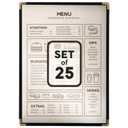 25 Restaurant Menu Covers 8.5'' x 11'', Double Stitched Single Pocket Menu Holder with Golden Corners, Clear Viewing Surfaces