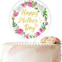 Happy Mothers Day Cake Topper, Acrylic Flower Love Heart Mom Cake Decorations, Mothers Day Cupcake Topper and Centerpieces for Mom Birthday Party Supplies Mother's Day Decorations - Gold and Pink