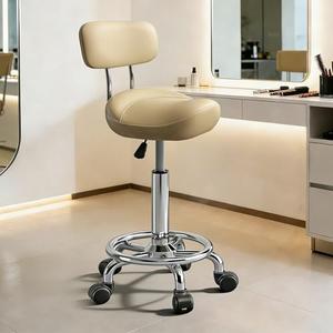 Timbertouch Saddle Stool with Back and Ring Pedal, Adjustable Hydraulic Rolling Chair with Wheels for Salon, Spa, Medical, Massage & Drafting Use Khaki