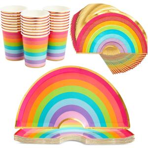 72 Piece Rainbow Party Dinnerware Set - Serves 24 Disposable Die-Cut Plates, Cups & Napkins - Colorful Rainbow Party Decorations for Birthdays & Events