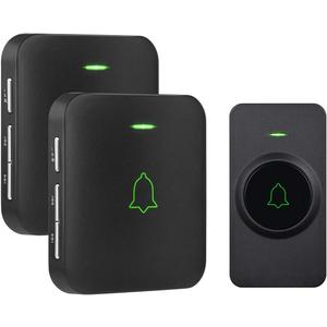 AVANTEK Wireless Door Bell, CB-12 Mini Waterproof Doorbell Chime Operating at 1000 Feet with 52 Melodies, 5 Volume Levels & LED Flash (2 Receivers Black)