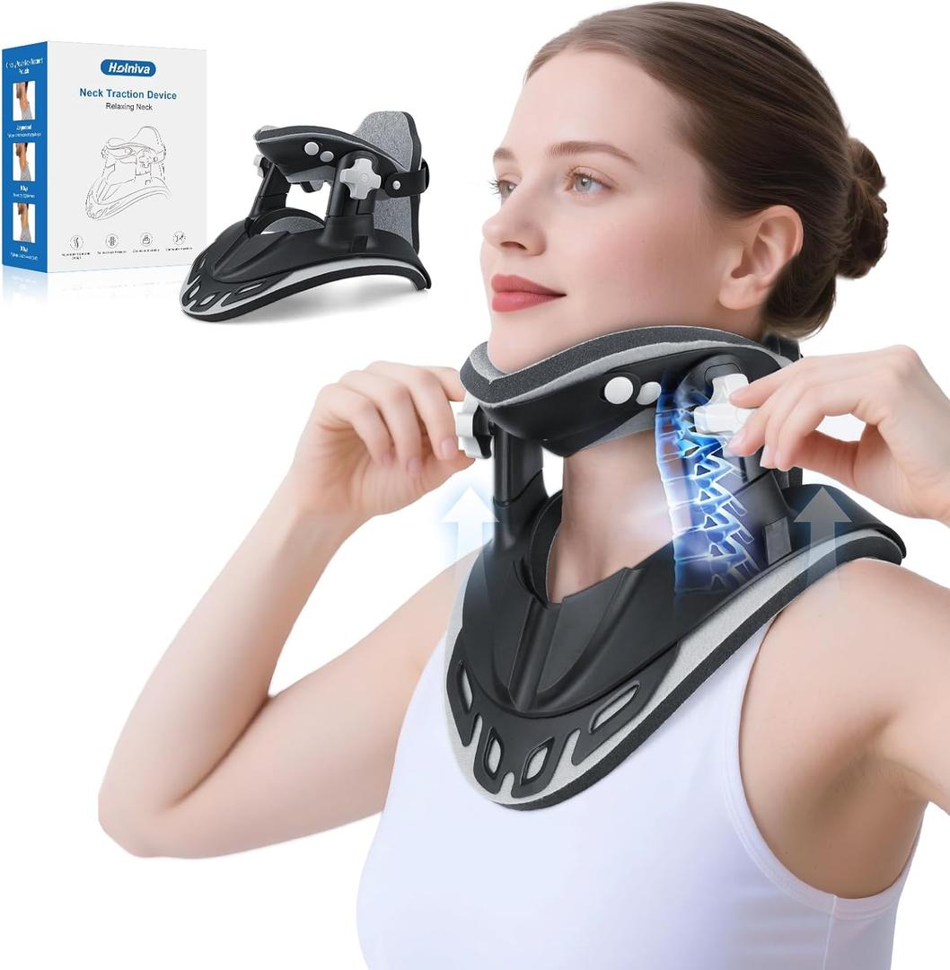 Neck Stretcher Cervical Traction, Adjustable Cervical Neck Traction Device, Neck Braces for Neck Pain and Support, Ergonomic Design for Home, Office & Travel Use - FSA Eligible/HSA Eligible (Black)