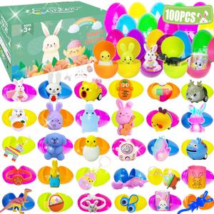 100 PCS Prefilled Easter Eggs Filled with Toys Inside for Kids Boys Girls Easter Hunt Basket Stuffers Essentials Fillers Party Favors Classroom Prize Supplies