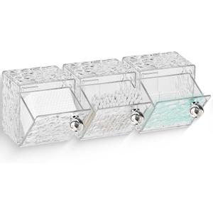 Qtip Holder Dispenser, 3 Pack Wall Mounted Plastic Cotton Pad Holder, Cotton Ball, Swabs, Floss, Makeup Organizers Containers for Vanity Bathroom