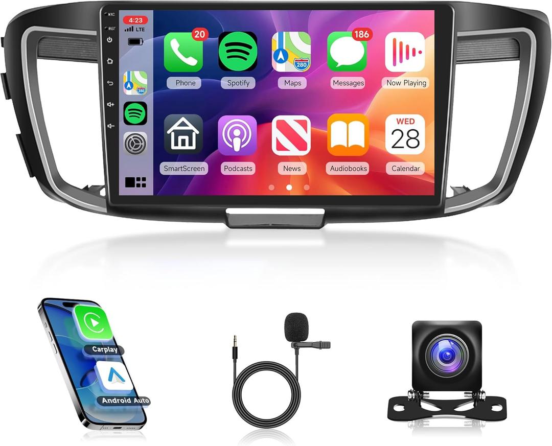 8Core 8G+128G Car Radio for Honda Accord 9th 2013 2014 2015, Rimoody Android 13 Car Stereo Carplay Android Auto 10.1 Inch Touch Screen GPS 4G-WiFi Bluetooth 5.0 FM/AM/RDS DSP-36 Mirror Link Camera