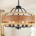 5-Light Farmhouse Chandelier 23.6" Wood Texture Woven Rattan Chandeliers