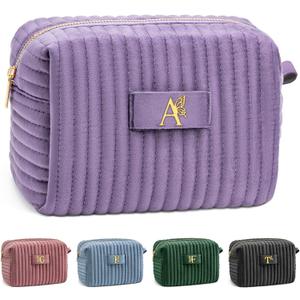 COSHAYSOO Purple Makeup Bag Gifts for Women Teacher Nurse Boss Coworker Employee Appreciation Thank You Birthday Gift Ideas, Christmas Presents Burr Basket Stuffers Travel Cosmetic Pouches Letter A