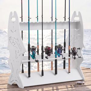 Fishing Rod Rack for Garage & Dock, 3 Tier Detachable Design Fishing Pole Holder for 24 Rods, Waterproof Outdoor Marlin Rod Storage Organizer for Garage, Tackle Shop & Boathouse, Gifts for Fishermen