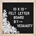Felt Letter Board with 294 Letters, Numbers & Symbols - 10 x 10 inch Changeable Message Board with Wooden Frame Wall Mount Hook, Black & Wood