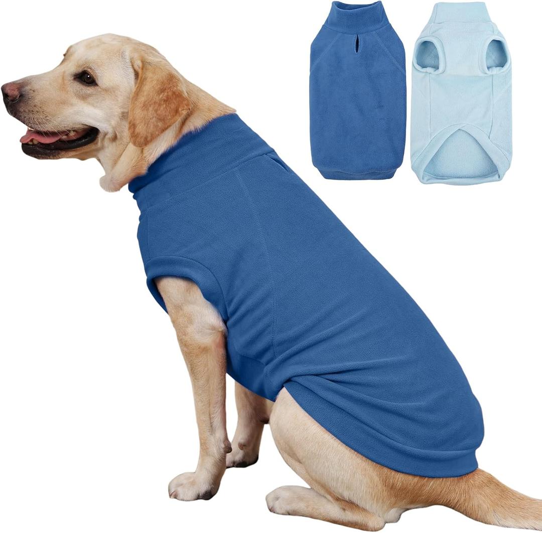 IECOii 2 Pack Fleece Dog Sweaters for Large Breeds Winter Sweatshirts Stretchy & Cozy Coat for Cold Weather, Labrador Pullover Vest with Leash Hole, Machine Washable (Size 3XL, Dark Blue & Light Blue) (XXX-Large(Chest Girth: 26.4"))