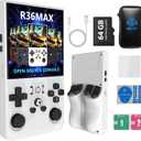 R36MAX 4000mAh Portable Rechargeable Handheld Retro Game Console,Comfort Non-Slip Handheld Standing Retro Game Console with 64G TF Car,4.0-inch Screen, Office, White