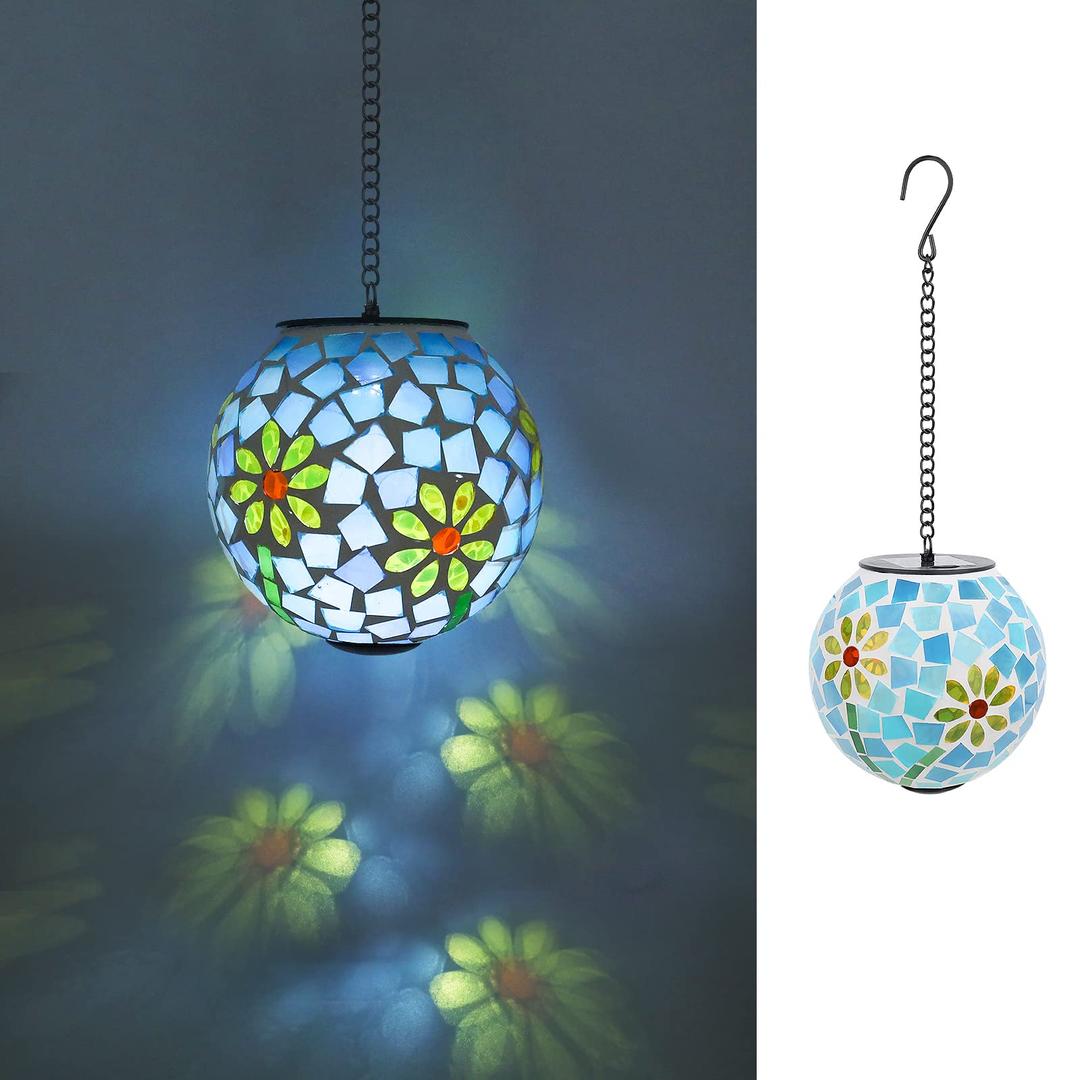 VCUTEKA Solar Lanterns Outdoor Waterproof - Hanging Solar Lights Garden LED Lanterns Mosaic Glass Design for Landscape Patio Yard Garden Pathway Decoration