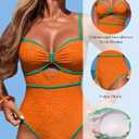 HXN Women's One Piece Swimsuit Tummy Control Bathing Suit Color Block Cutout Slimming Swim Suit Swimwear 2025 (Orange, S)