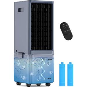 Windowless Air Conditioner w/ 4 Modes & 3 Speeds, Waterless Alert, 2.4-Gal Tank for 20H Cooling, 12H Timer, 20FT Remote, 70 Auto Swing Evaporative Air Cooler, Portable AC Unit for Bedroom (Gray)