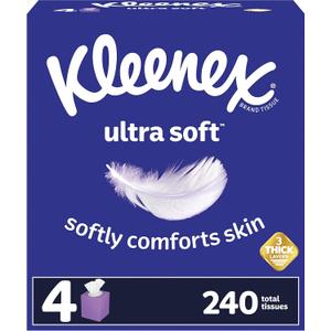 Kleenex Ultra Soft Facial Tissues, 4 Cube Boxes, 60 Tissues per Box