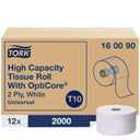 Tork OptiCore® Mid-size Toilet Paper Roll White T10, Universal, 2-ply, 12 x 2000 sheets, 160090, 12 Count