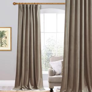 StangH Camel Beige Velvet Curtains - Back Tab Super Soft Heavy Thick Window Drapes Room Darkening Thermal Insulated Door Panels for Office/Bedroom, W52 x L96 inches, 1 Panel