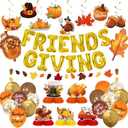 76Pcs Friendsgiving Party Decorations, Hanging Swirls Friendsgiving Balloon Banner Pinecone Maple Leaf Foil Balloons Thanksgiving Centerpiece Fall Leaf Garland for Mantel Fireplace Wall Party Supplies