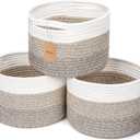 Small Rope Baskets for Storage, Baskets for Gifts Empty, Cute Round Woven Basket, Decorative Shelf Baskets 9.829.827.1", Cotton Toy Storage Bins for Organizer 3 Packs Mixed Brown