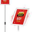 RedChili Adjustable Sign Holder Stand for 8.5x11 Inch Poster, Floor Standing Sign Holder With Snap-Open Aluminum Frame 360 Rotating Display Outdoor Indoor Signage Stand for Advertising (Silver, Sharp Corner)