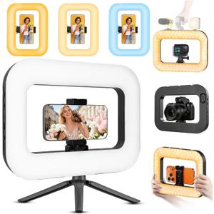 Smartphone Ring Selfie Light Kit Handheld LED Mobile Video Stabilizer Fill Lighting Rig Lights Built-in 8000mAh Battery Rechargeable for Phone Camera, YouTube, TIK tok Video Recording, Make up