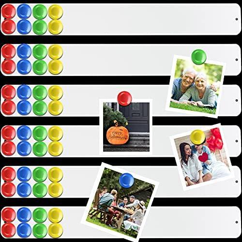 6 Pcs 15" x 2" Magnetic Display Board Souvenir Bulletin Board Strip Set with 48 Pcs Colorful Magnet for Office Home Wall Display Notes, Photos(White)
