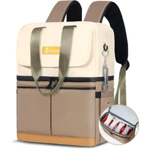 Backpack Cooler with Double Decker & 12 Ice Packs- Keeps 36 Cans Cold for Up to 24 Hours- Waterproof & Leak Proof Insulated Cooler Backpack- Stylish Cooler Bookbag for Women Travel Work Beach (Khaki)