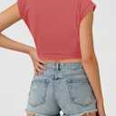 SOFIA'S CHOICE Women Summer Tie Front Crop Tops Crewneck Cap Sleeve Ruched T-Shirt Tops (Pink, S)