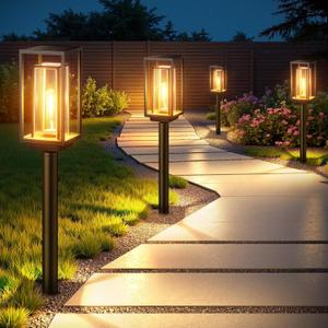 Solar Pathway Lights Outdoor Waterproof, 4 Pack Large Solar Lights Outdoor, Auto On/Off, Over 12 Hours Runtime, Garden Lights Solar Powered, Lighting for Path Yard Walkway Driveway Decor (Warm White)