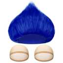 Funny Crazy Wig with 2 Hairnet Hairy Headband Novelty Crazy Hair Wig Costume Accessory for Parties Cosplay Halloween(Royal Blue)