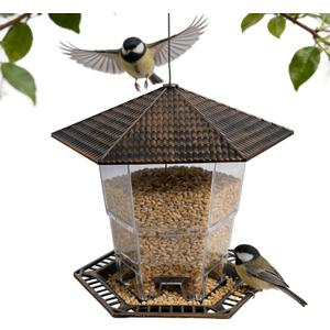 FUNPENY Bird Feeders for Outdoors Hanging, Gazebo Wild Bird Seed Feeder for Outside Roof Yard Garden Decorations, Brown