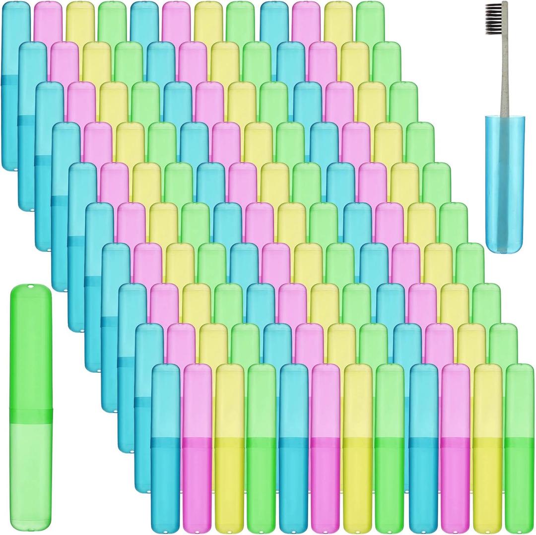 Jeyiour 120 Pcs Travel Toothbrush Holder Bulk Multiple Portable Toothbrush Case Storage Plastic Breathable Toothbrush Travel Containers for Trip Camping Home Outdoor(Classic Style)