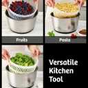 Stainless Steel Pump Salad Spinner Large - Easy Compact Kitchen Tool - Stainless Steel Bowl, Drain & Colander - Lettuce Spinner, Vegetable Dryer, Fruit Washer, Pasta & Fries Produce Strainer - 6.33 Qt