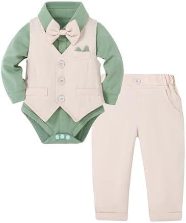 YALLET Baby Boy Clothes Suit 0-3 Months Infant Gentleman Outfits Formal Dress Shirt+Bowtie+Vest+Pants Set Baby Wedding Suits