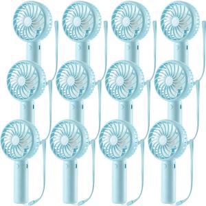 Tujoe 12 Pcs Mini Powerful Handheld Fan 3 Speed Personal Small Portable Rechargeable Fan with Base USB for Women Eyelash Makeup Office Travel Beach Indoor Outdoor (Blue)