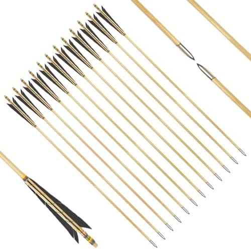 Amazon.com : XTCXCARCHERY 32" Archery Wooden Target Practice Arrows with 5.9" Medieval Turkey Feather Fletching for Recurve &English & Traditional Longbow Hunting (Pack of 12) (Black) : Sports & Outdoors