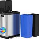 iTouchless 60 Liter / 16 Gallon Rectangular Dual Compartment Kitchen Trash Can & Recycling Bin, Odor Filter, Soft-Close, Hands-Free Step Pedals, Color-Coded Buckets, Smudge-Resistant Stainless Steel