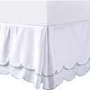 Coastal Scallop Edge King Bed Skirt Easy Fit Elastic Band Tailored Pleated 14.5 Inch Drop Anti-Slip King Size Dust Ruffle Bed Skirt Wrap Around for Enhanced Privacy Home Decor