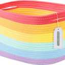 Cotton Rope Storage Basket, 15x10x9 Inches, Woven Basket for Shelves, Clothes, Towels, Books, and Laundry, Rainbow (1 Pack)