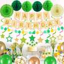2 x 79Pcs Birthday Decorations Happy Birthday Banner Green Gold Balloons Paper Fans Honeycomb Balls Garland Cupcake Toppers for Women Men Neutral Wild One Party Decorations