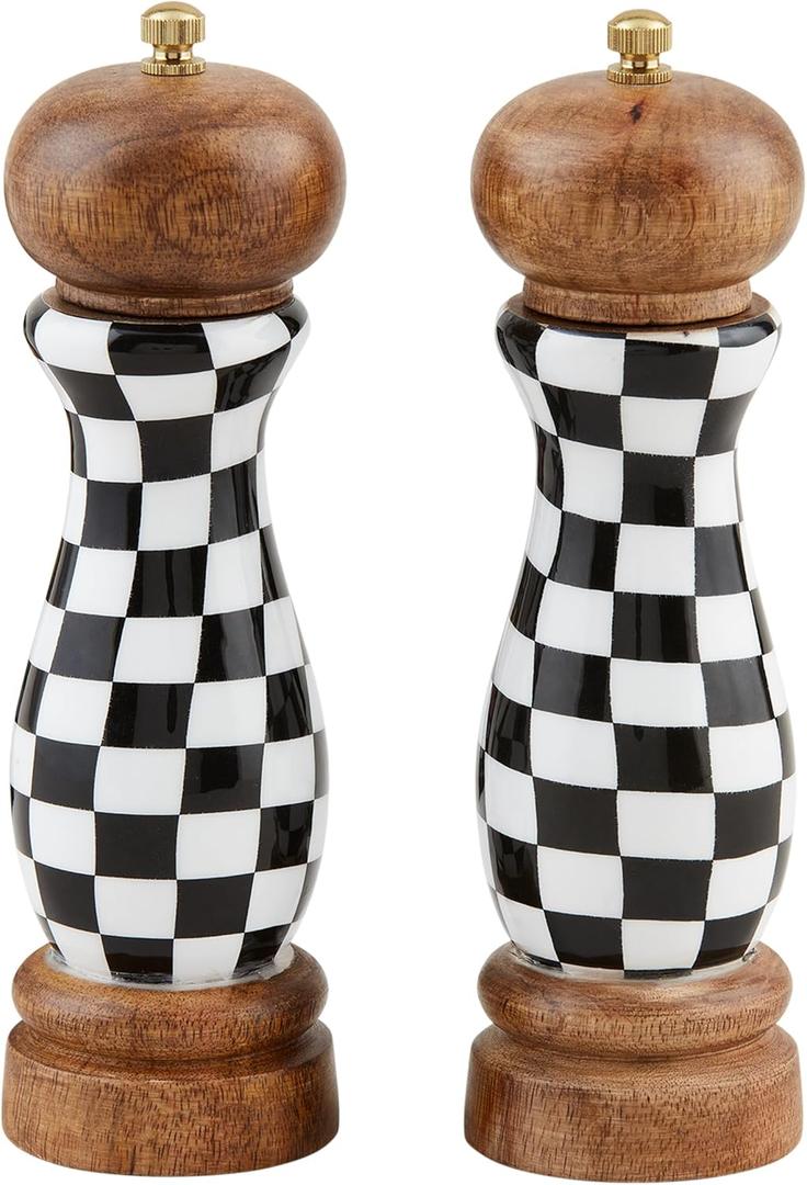 Mud Pie Checked Salt Pepper Grinders; 8" x 2 1/4" dia