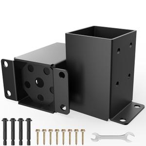 4x4 Post Base, Heavy Duty Post Anchor Base, Inner Size 3.5x3.5 Inch, 13 Gauge Thick Solid Steel Fence Post Brackets, Rust-Proof Black Powder-Coated for Pavilion Porch Railing Pergola(2 Pcs)