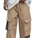 ZAFUL Cargo Pants for Men Casual Joggers Loose Fit Workout Sweatpants Hiking Drawstring Tactical Pants with Multi Pockets (Medium, 0-khaki)