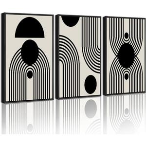 Drsoum Black and White Abstract Framed Wall Art Decor Duotone Minimal Dark Brush Stroke Prints Shapes Illustrations Modern Art Decorative Ready To Hang - 11x14in Black Framed