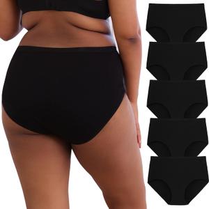 INNERSY Plus Size Big Curvy Woman Cotton Underwear High Waist Briefs 5-Pack, 4XL