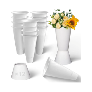 15.5 Inch White Flower Buckets for Cut Flowers with Base, Multi-Purpose Plastic Vase for Flower Display Stand Florist Supplies, Home Wedding Decoration