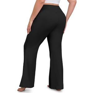 FOREYOND Women's Plus Size Flare Leggings with Pockets Bell Bottom Yoga Pants High Waisted Boot Cut Workout Gym Casual (4X-Large Plus, Black)