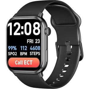 Bluetooth Smartwatch BT2 for Seniors Men and Women, Personal Emergency PERS, Health Monitor, Heart Rate, Blood Oxygen Measuring, Fall Detection, Medication Reminder, Midnight (Black)